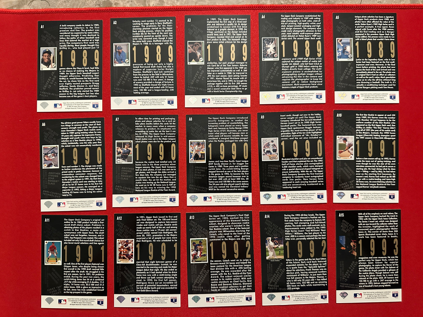 1993 Upper Deck 5TH ANNIVERSARY Complete Insert Set 1-15 - Griffey/Ryan