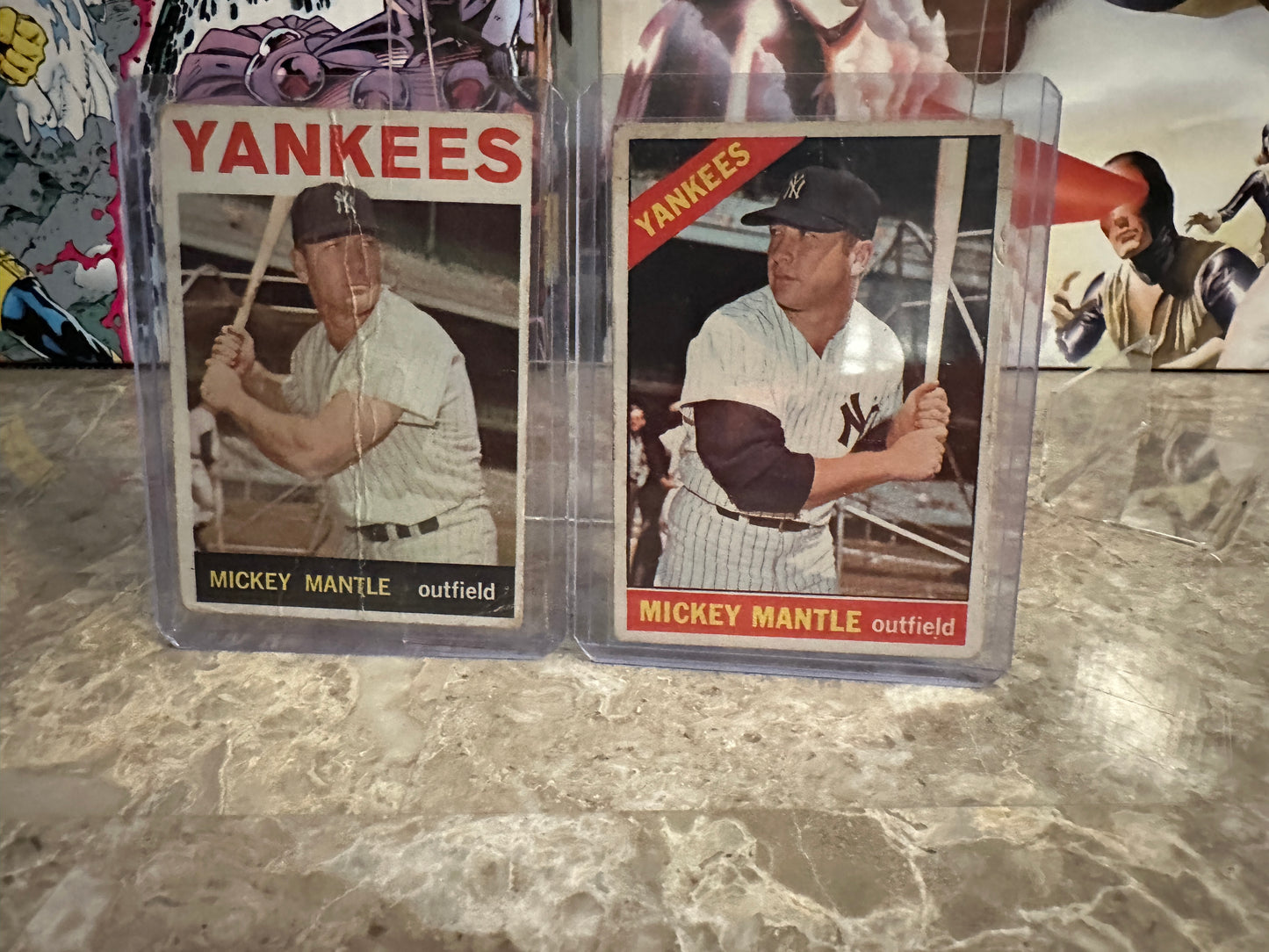 MICKEY MANTLE 2-Card Lot - 1964 Topps #50 & 1966 Topps #50 - Low Grade