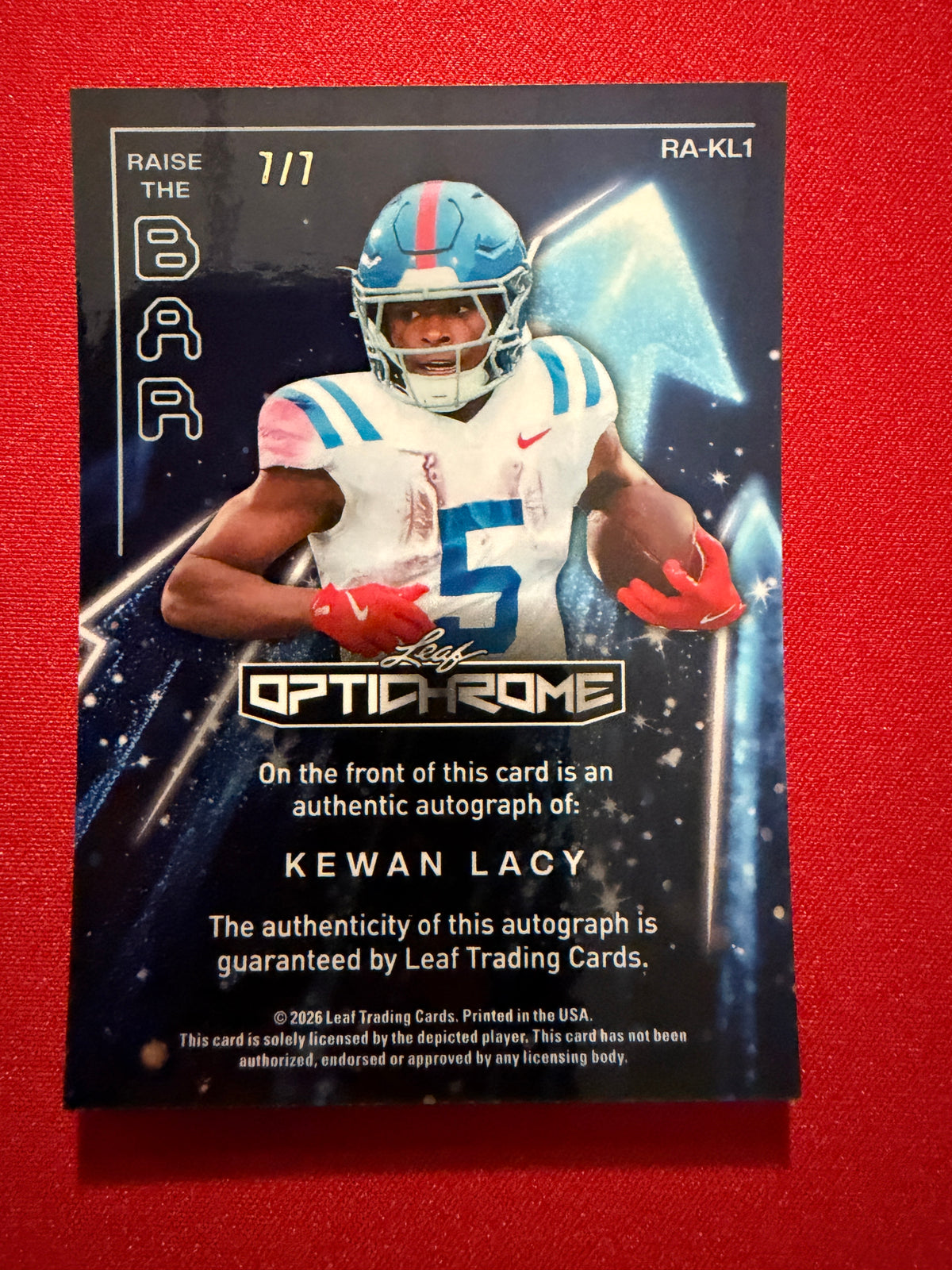 2026 Leaf Optichrome Kewan Lacy Raise The Bar Auto Purple Shimmer /7 Ole Miss