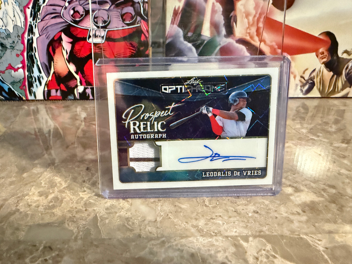 Leo De Vries 2025 Leaf Optichrome Baseball Prospect Relic Auto 7/7 Bookend