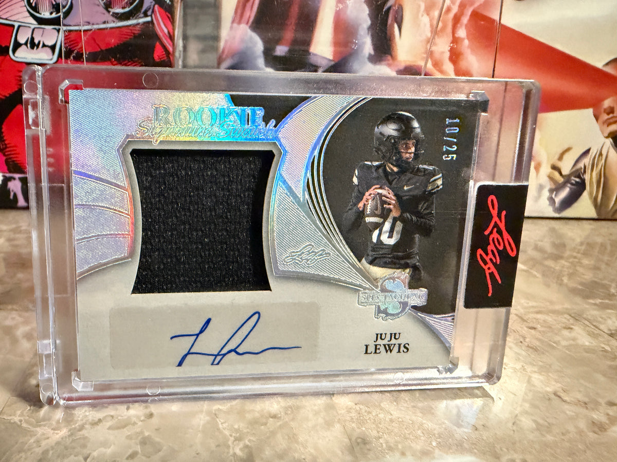 Juju Lewis 2026 Leaf Spectacular Football Rookie Signature Swatch /25