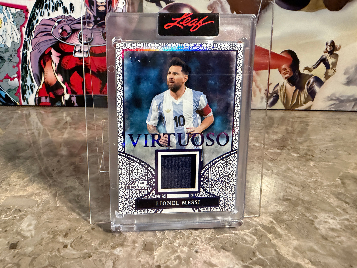 Lionel Messi 2026 Leaf Art of Sport Virtuoso Patch Purple 1/4 Bookend