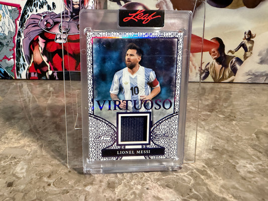 Lionel Messi 2026 Leaf Art of Sport Virtuoso Patch Purple 1/4 Bookend