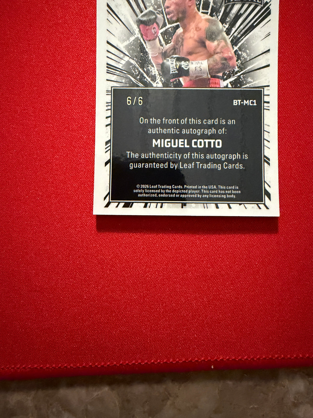 Miguel Cotto 2026 Leaf Metal Ring Kings Breaking Through Auto Blue 6/6 Bookend