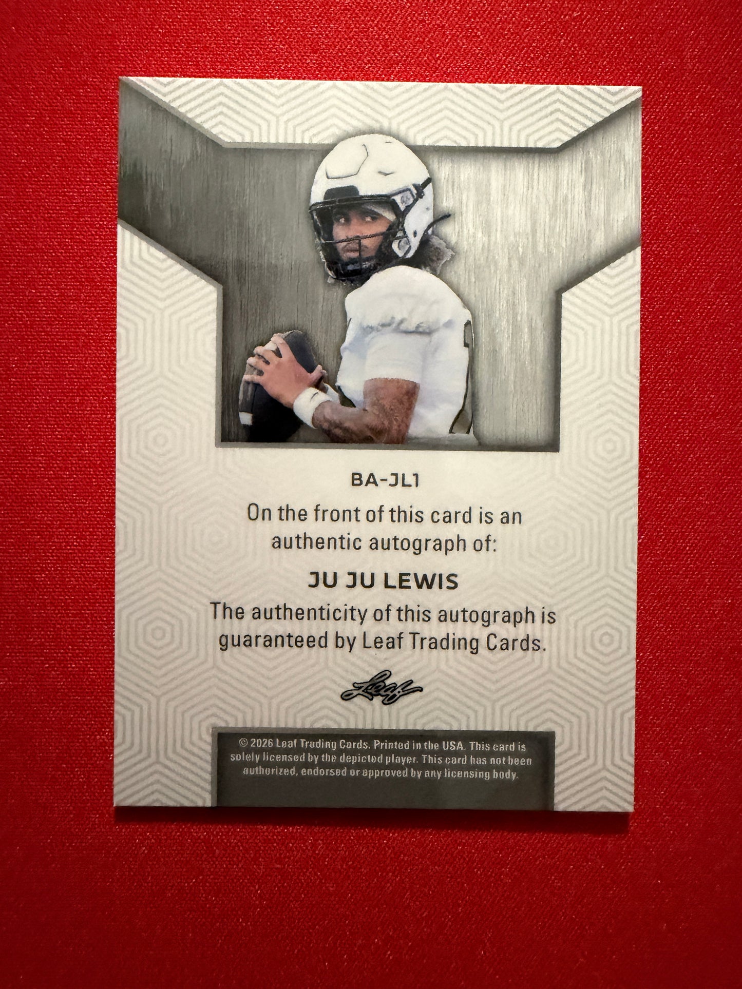 Juju Lewis 2026 Leaf Trinity Football Base Auto Bronze /75
