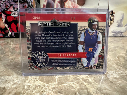 JT Lindsey 2026 Leaf Optichrome Football College Town Black Shimmer 1/1