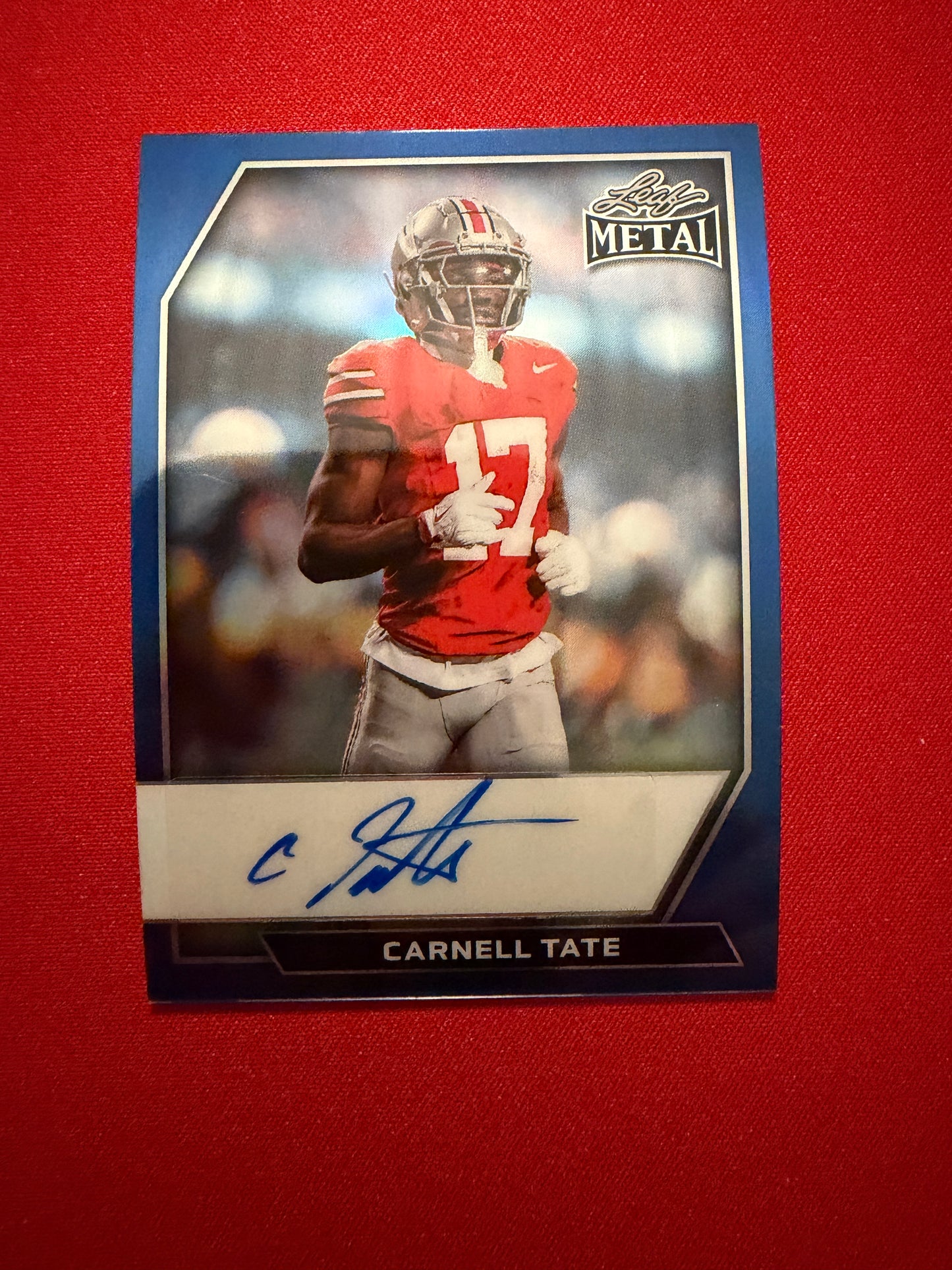2026 Leaf Metal Football Carnell Tate Auto Blue Prismatic /5