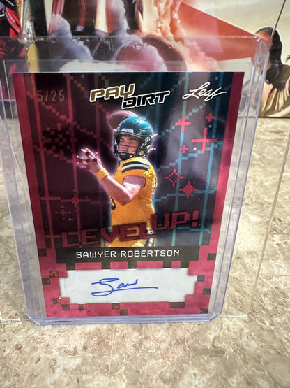 Sawyer Robertson 2026 Leaf Paydirt Football Level Up! Pink Parallel Sticker Autograph /25