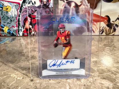 Jayden Maiava 2026 Leaf Trinity Football Clear Acetate Auto Blue /25
