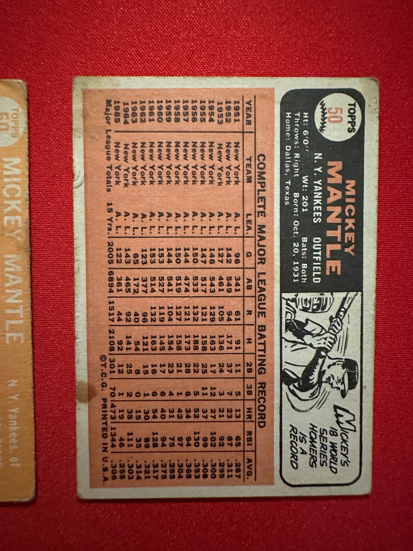 MICKEY MANTLE 2-Card Lot - 1964 Topps #50 & 1966 Topps #50 - Low Grade