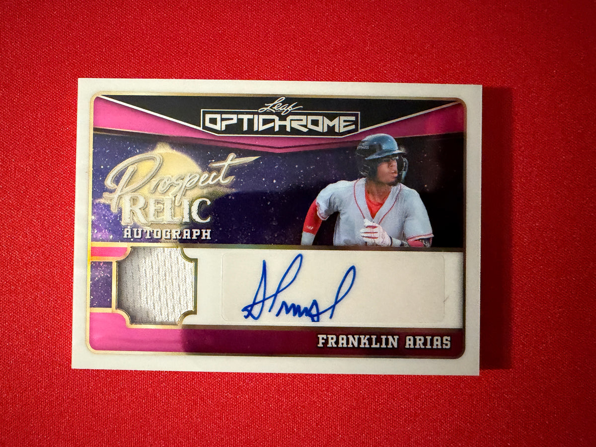 Franklin Arias 2025 Leaf Optichrome Baseball Prospect Relic Auto Pink /8