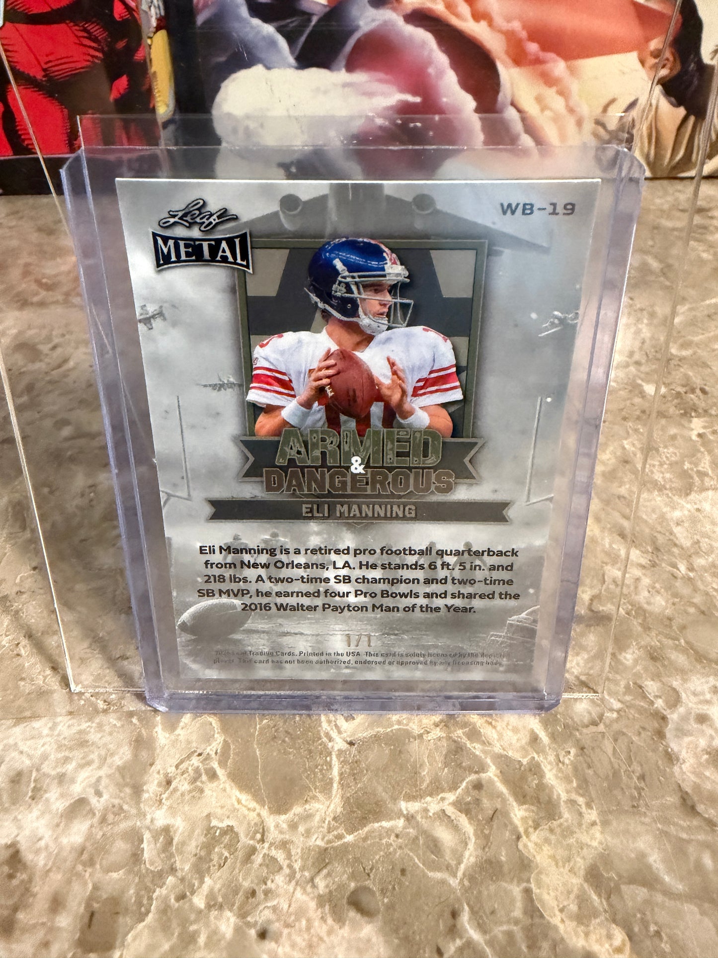 2026 Leaf Metal Football Armed & Dangerous Eli Manning Green Prismatic 1/1