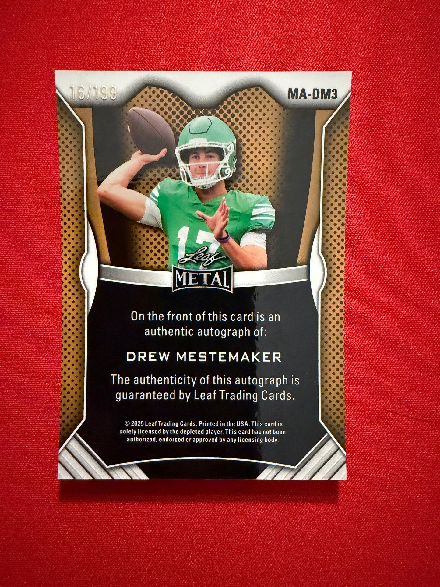2026 Leaf Pro Set Drew Mestemaker Metal Auto On-Card Color Match /199