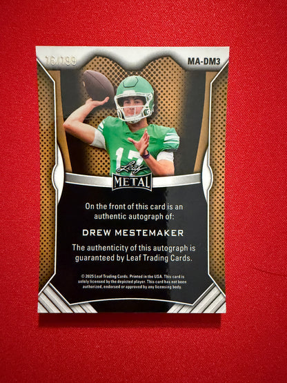 2026 Leaf Pro Set Drew Mestemaker Metal Auto On-Card Color Match /199