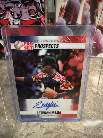 Esteban Mejia 2026 Leaf Pro Set 1990 Red, White and Blue Lazer Auto 1/1