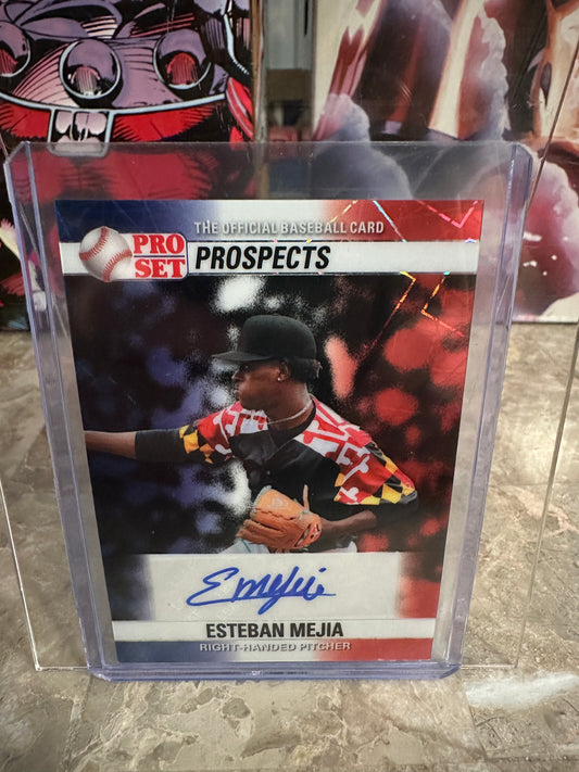 Esteban Mejia 2026 Leaf Pro Set 1990 Red, White and Blue Lazer Auto 1/1