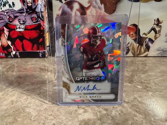 Nick Marsh 2026 Leaf Optichrome Football Base Auto Silver Crystal /9