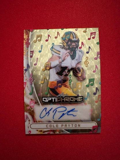2026 Leaf Optichrome Cole Payton Music Gold Super Prismatic 1/1 Auto Eagles QB