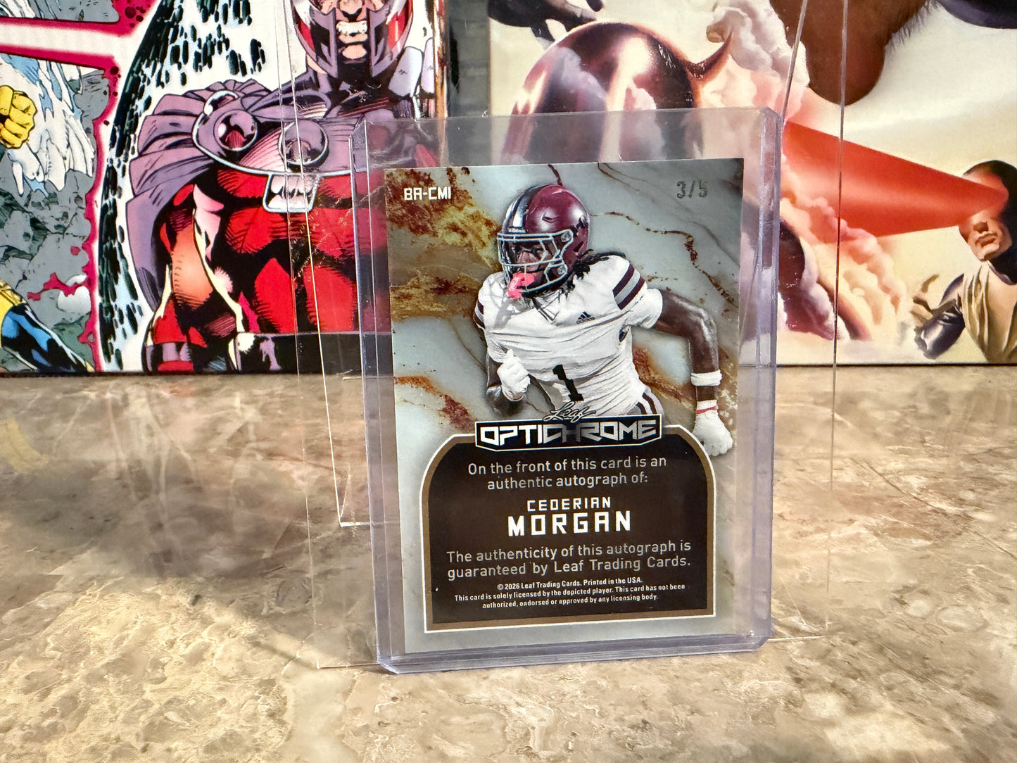 Cederian Morgan 2026 Leaf Optichrome Football Base Auto Blue Shimmer /5