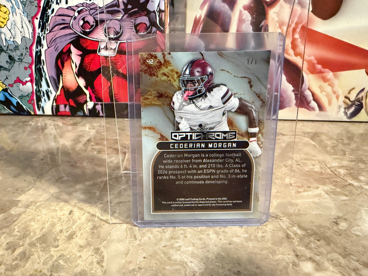 Cederian Morgan 2026 Leaf Optichrome Football Base Gold Crystal 1/1