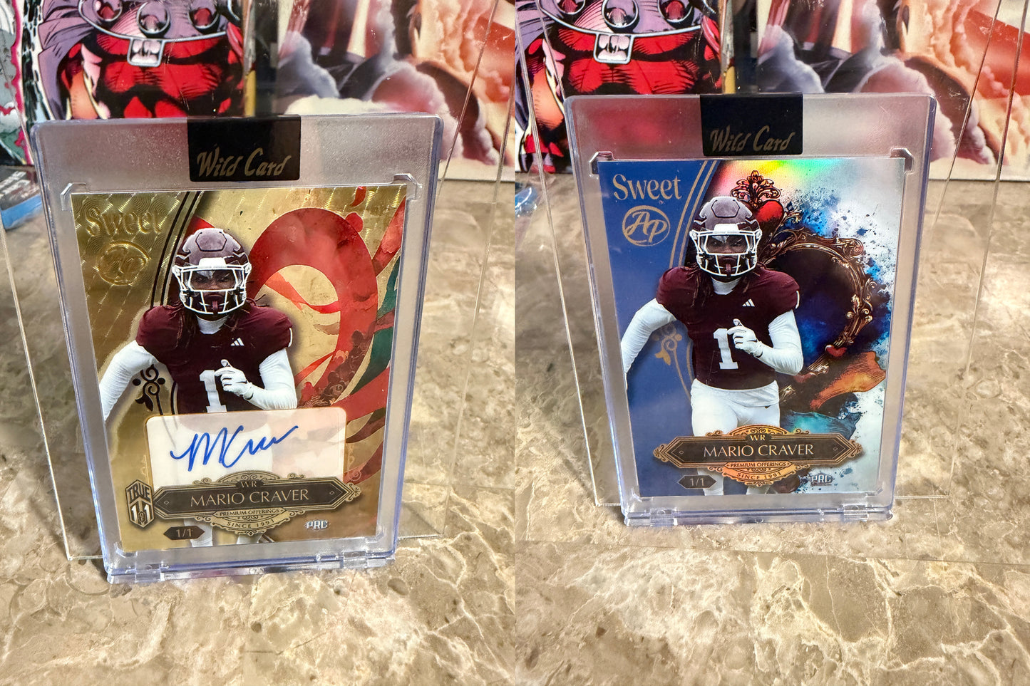 Mario Craver 2026 Wild Card Wild Art 1/1 Gold Vinyl Auto 2-Card Lot