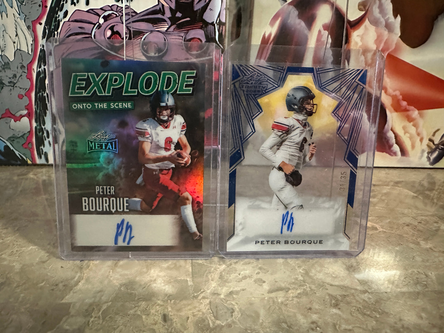 Peter Bourque Leaf Metal Explode Green AUTO /3 & Trinity Clear /35 VT QB Lot