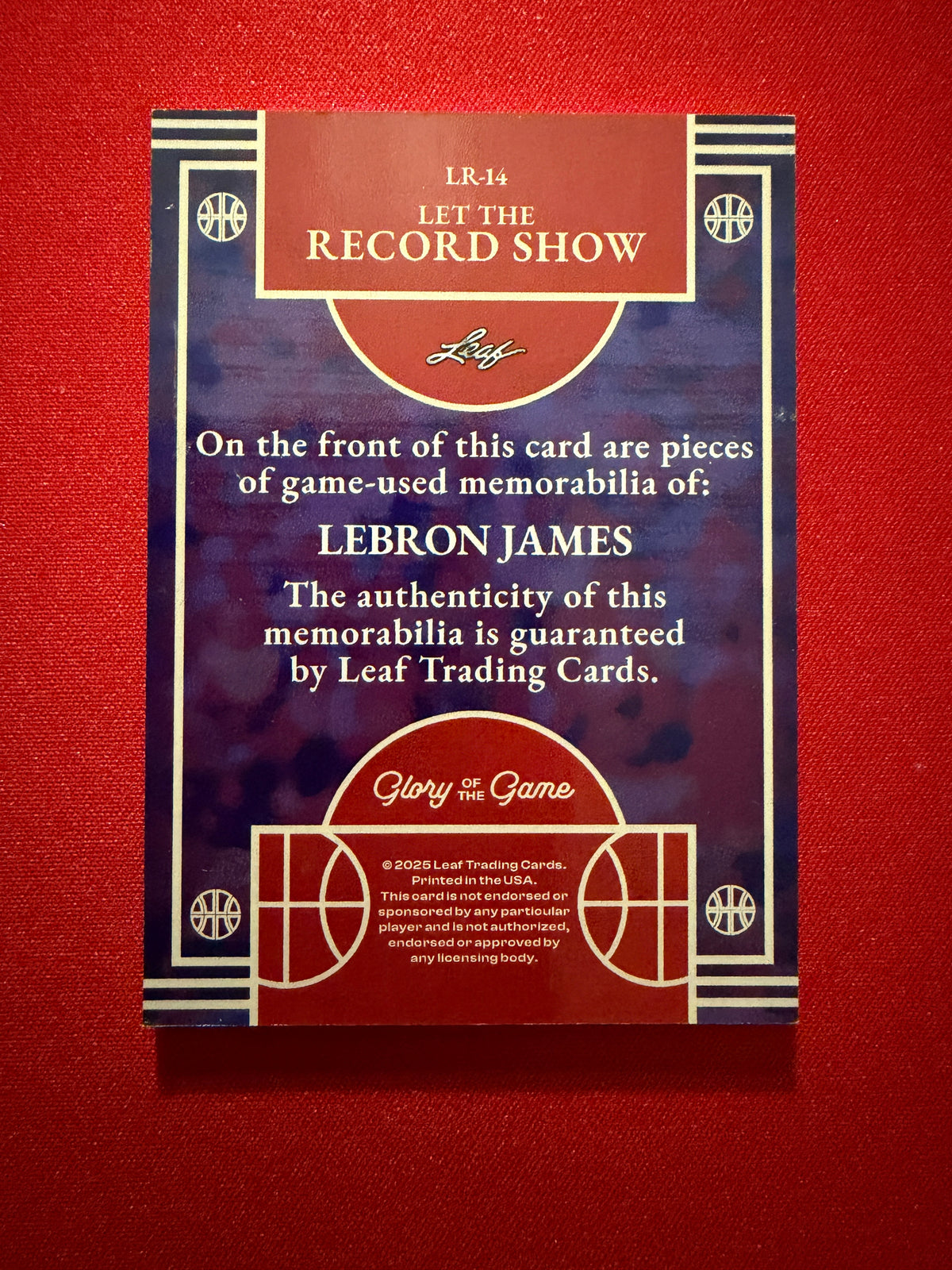 LeBron James 2025 Leaf Glory of the Game Let the Record Show Dual Game-Used 1/5