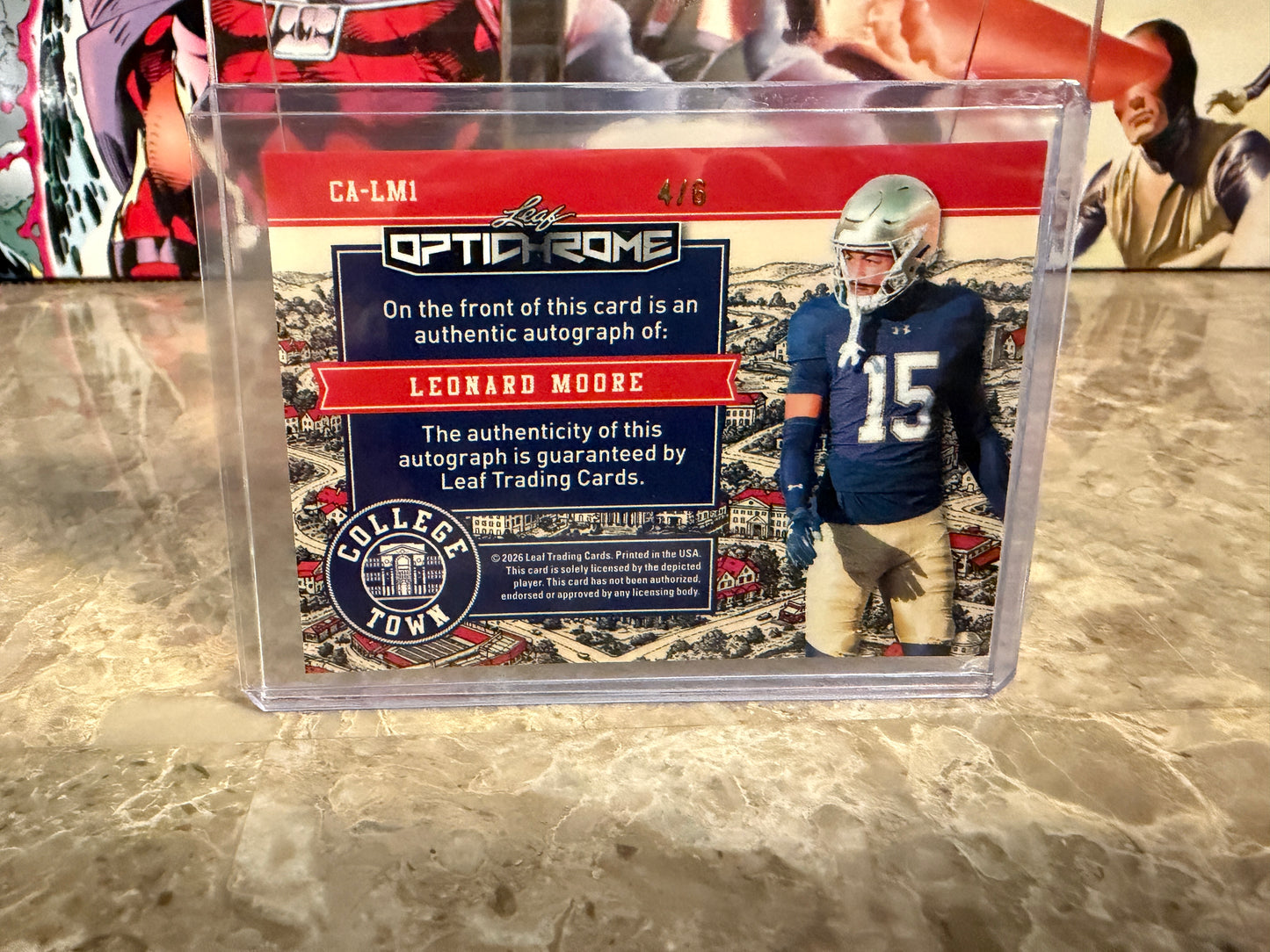 Leonard Moore 2026 Leaf Optichrome Football College Town Auto Pink /6
