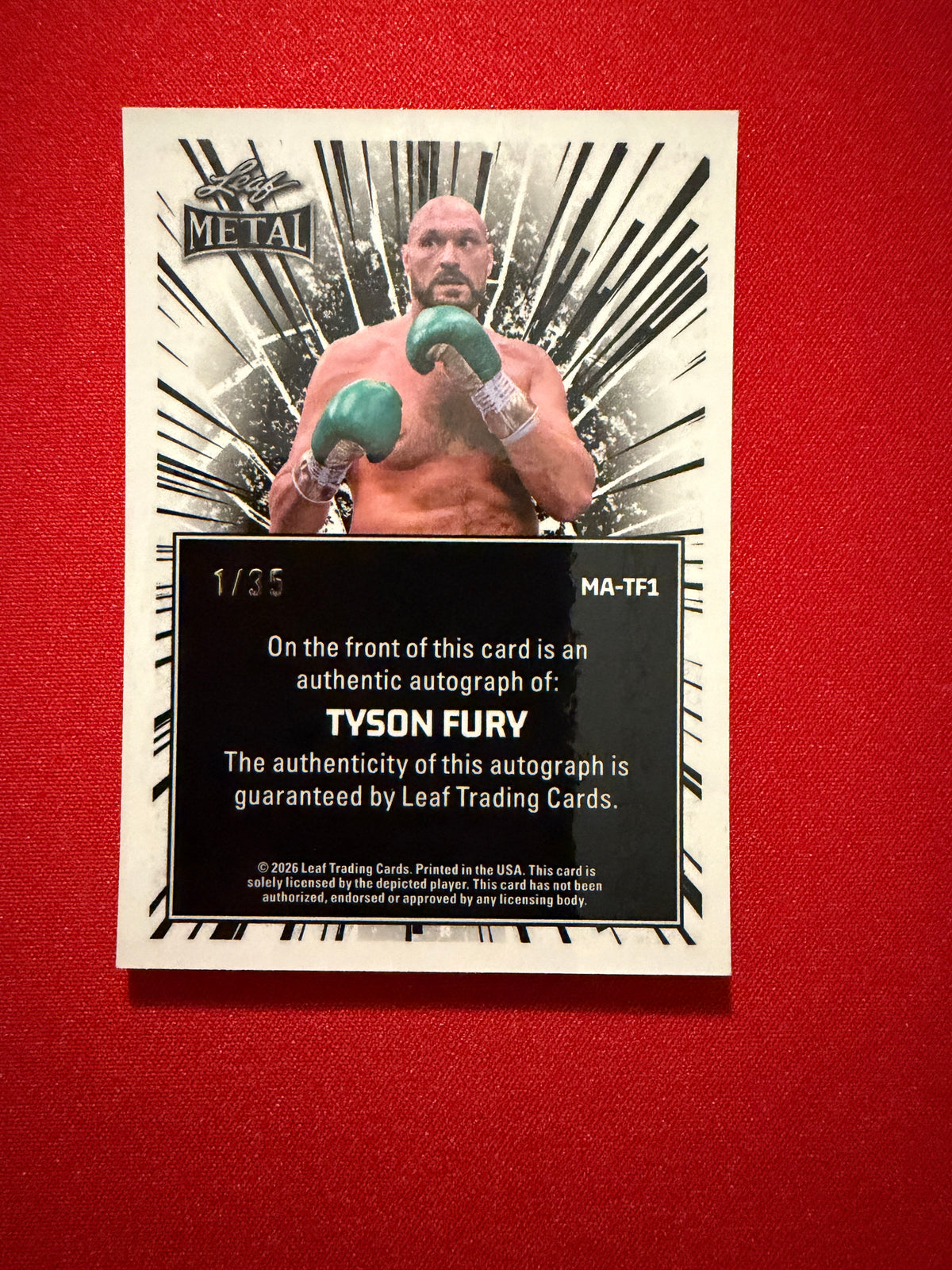 Tyson Fury 2026 Leaf Metal Ring Kings Metal Auto On-Card Crystal 1/35 Bookend