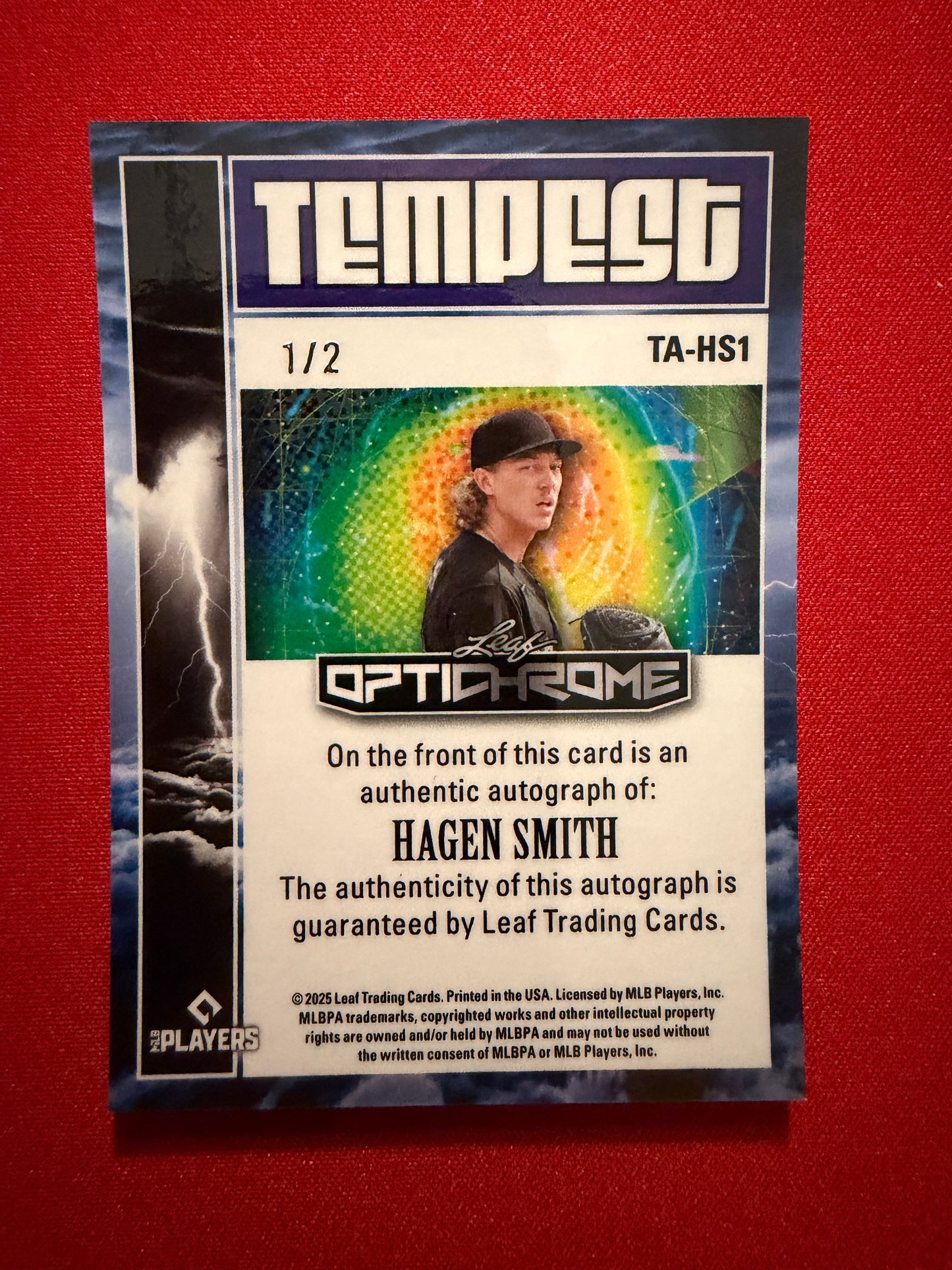 Hagen Smith 2025 Leaf Optichrome Baseball Tempest Auto Red Lazer 1/2