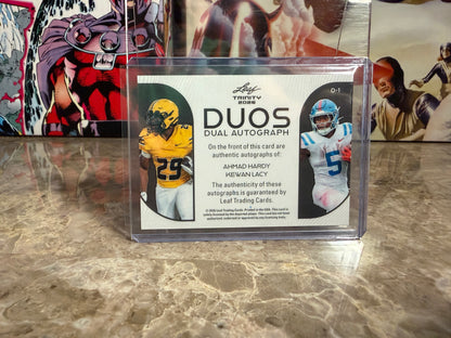 Kewan Lacy Ahmad Hardy 2026 Leaf Trinity Football Duos Dual Auto Pink /3