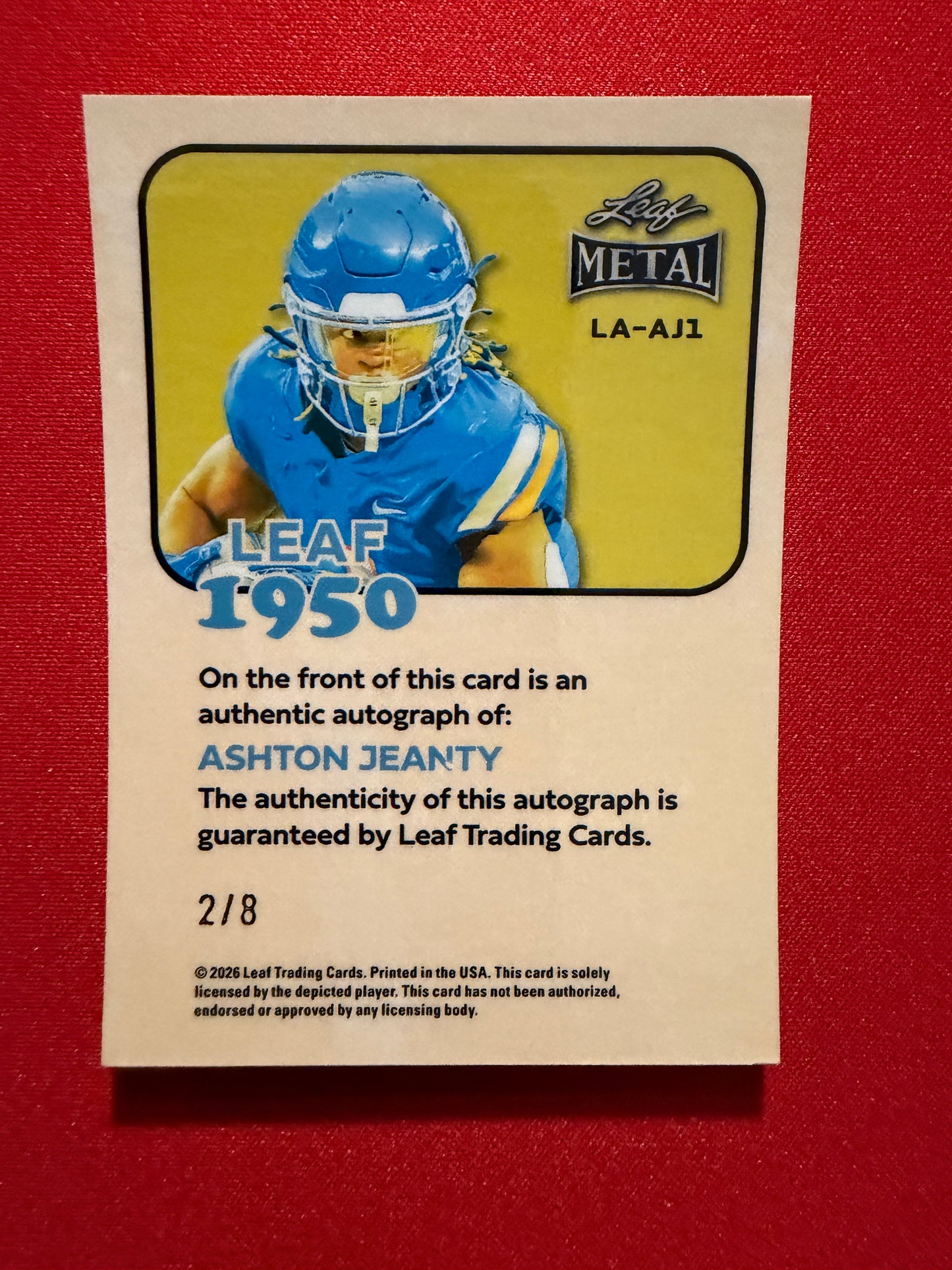 2026 Leaf Metal Football 1950 Ashton Jeanty Auto Platinum Shimmer Color Match /8