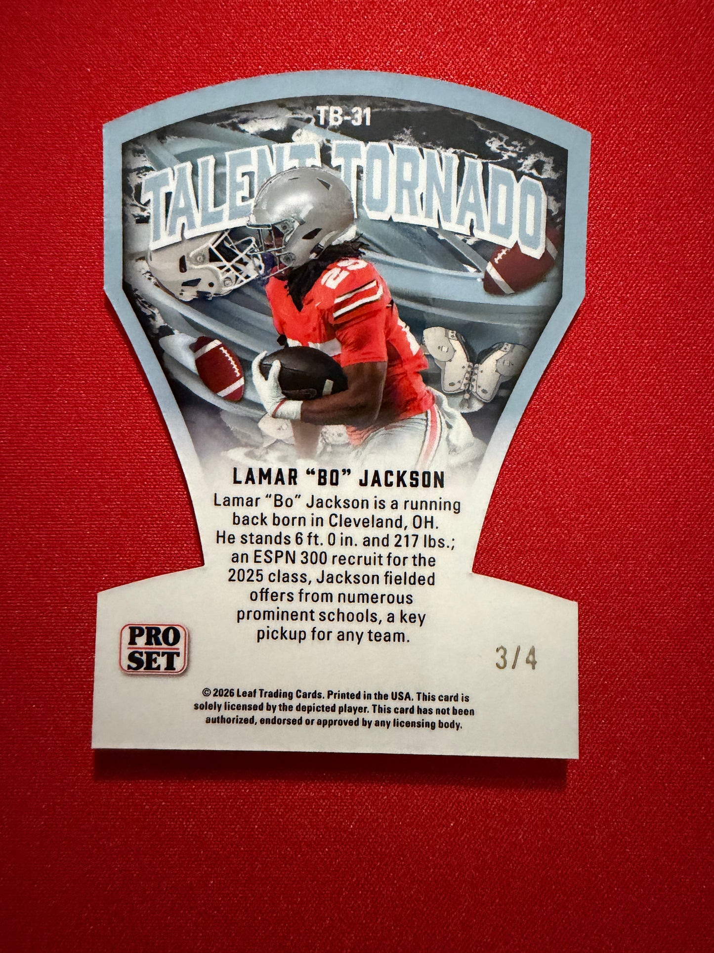 Lamar "Bo" Jackson 2026 Leaf Pro Set Metal Football Talent Tornado Pink /4