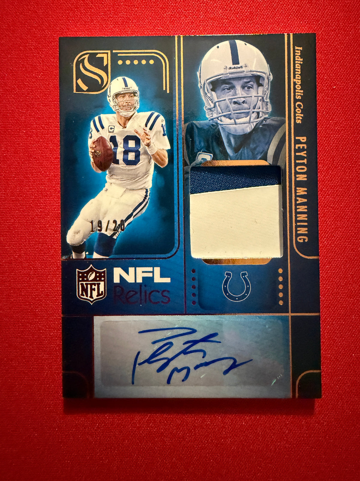 Peyton Manning 2025 Panini Silhouette NFL Relics Patch Auto Multicolor /20 #NRA-PMG