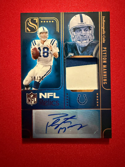 Peyton Manning 2025 Panini Silhouette NFL Relics Patch Auto Multicolor /20 #NRA-PMG