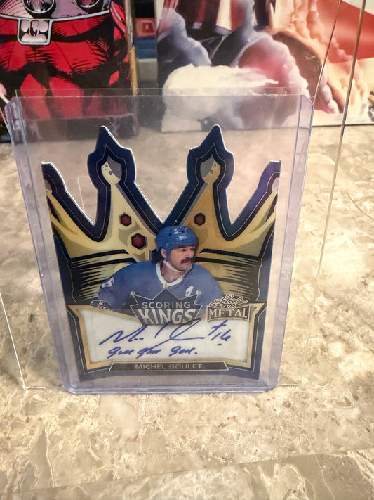 2026 Leaf Metal Hockey Scoring Kings Michel Goulet Blue Die-Cut Auto 4/5