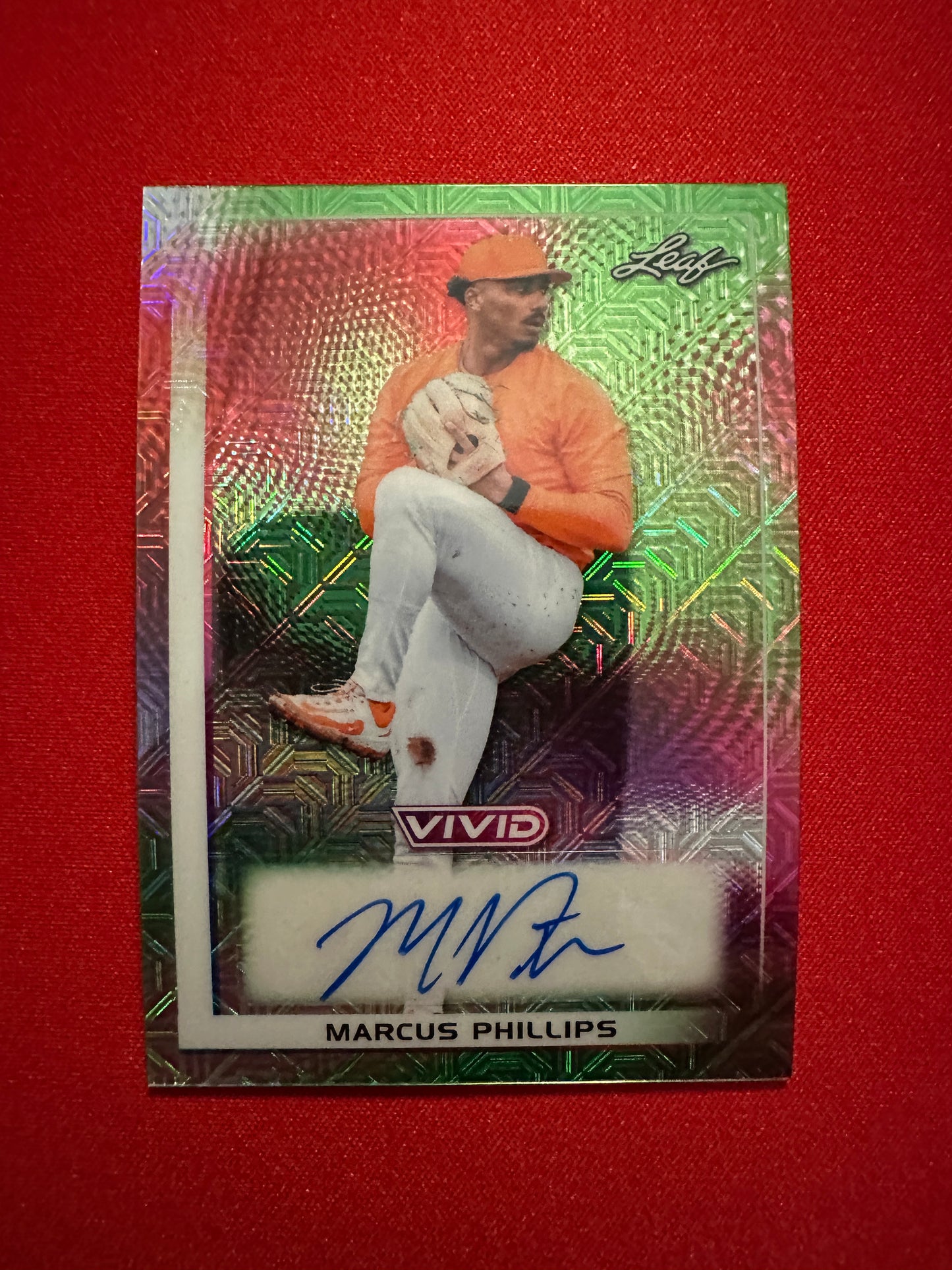 Marcus Phillips 2026 Leaf Vivid Green Techno Foil Autograph /10