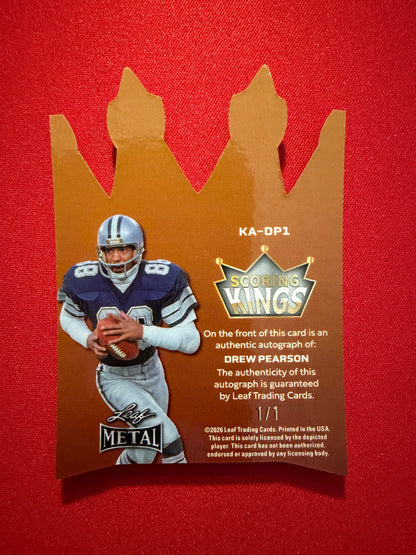 Drew Pearson 2026 Leaf Metal Football Scoring Kings Gold Prismatic Auto 1/1