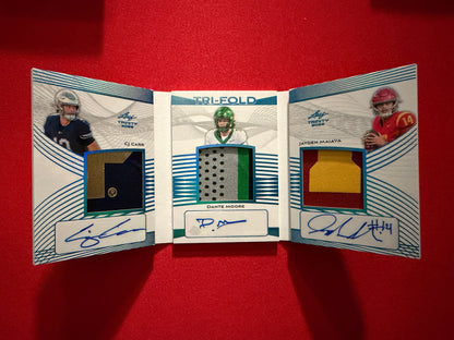 CJ Carr Dante Moore Maiava 2026 Leaf Trinity Football Tri-Fold Triple Patch Auto