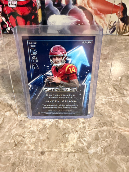 2026 Leaf Optichrome Football Jayden Maiava Raise the Bar Auto Green Shimmer 1/3