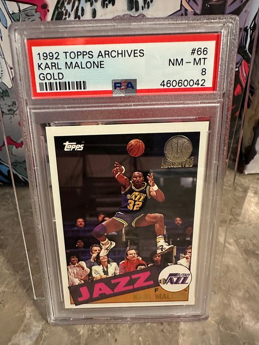 Karl Malone #66 PSA NM-MT 8 (1992 Topps Archives Gold)