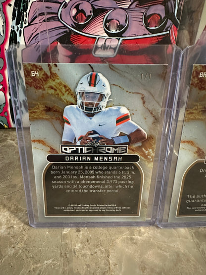 2026 Leaf Optichrome Miami Hurricanes QB Lot DARIAN MENSAH 1/1 & AUTO /8 Nickel