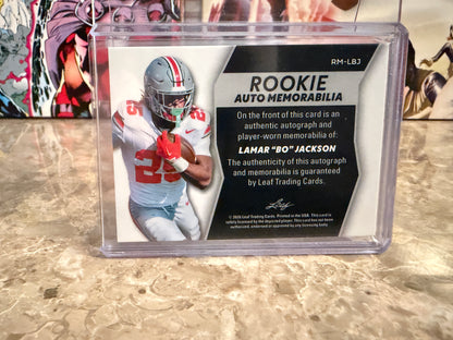 Lamar "Bo" Jackson 2026 Leaf Trinity Rookie Auto Memo Multicolor Patch /75