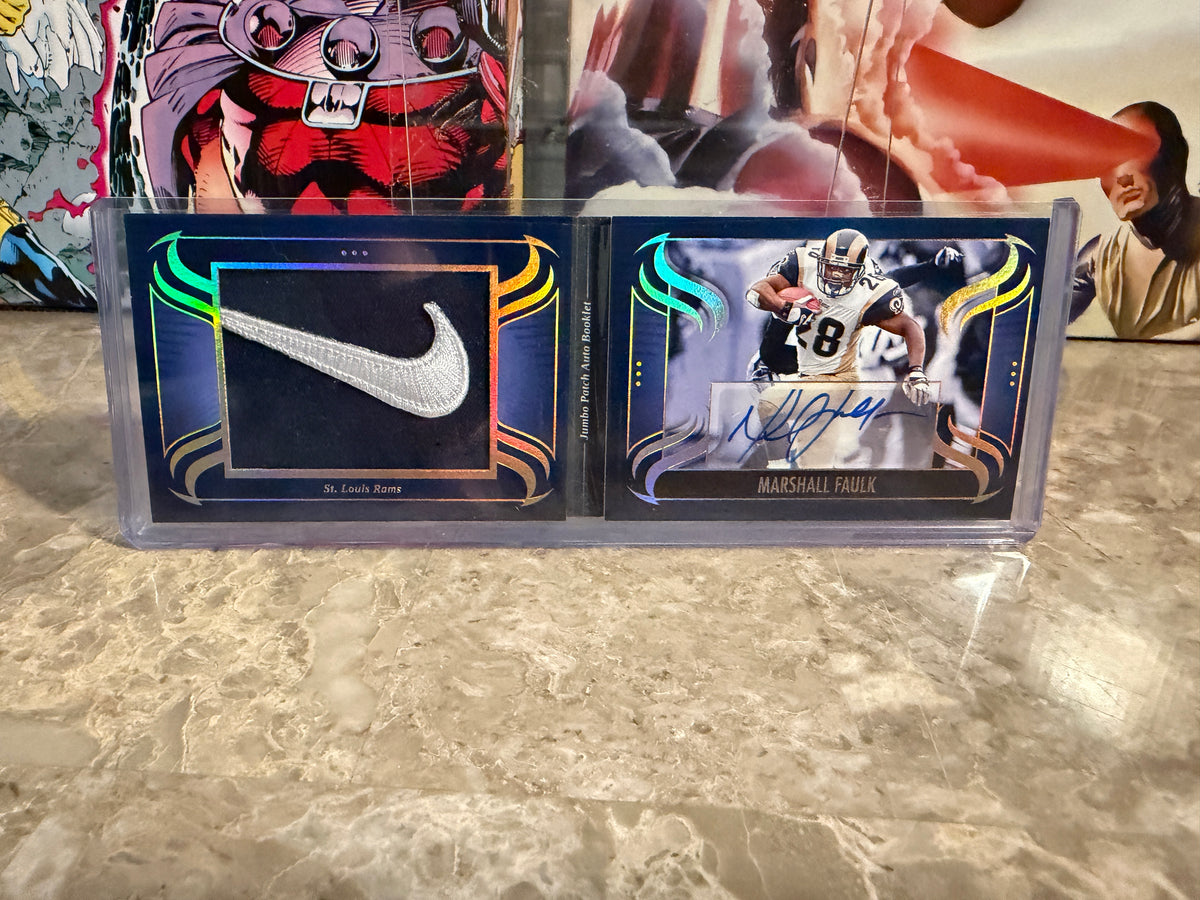 Marshall Faulk 2025 Panini Silhouette Jumbo Patch Auto Nike Swoosh Booklet /25