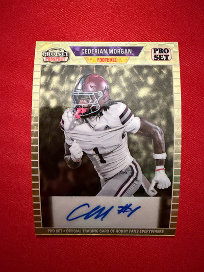 2026 Leaf Pro Set Metal Football Cederian Morgan 1989 Auto Gold Super Prismatic 1/1