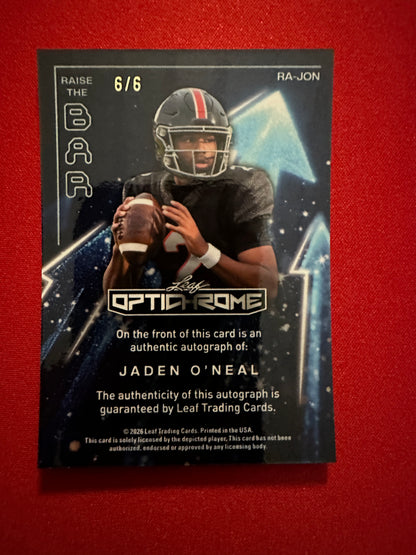 2026 Leaf Optichrome Jaden O'Neal RAISE THE BAR PINK SHIMMER AUTO 6/6 FSU QB
