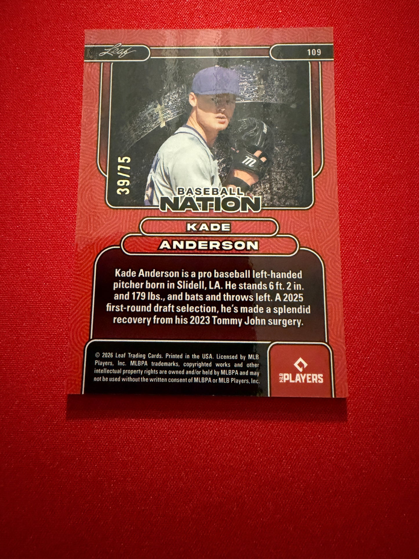 Kade Anderson 2026 Leaf Baseball Nation Base Silver