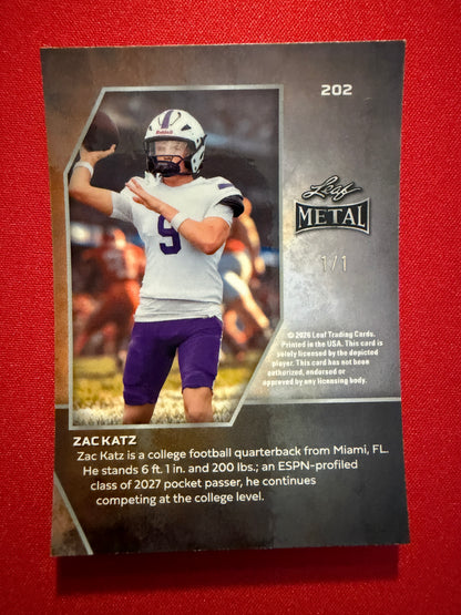 2026 Leaf Metal Football Zach Katz Metal X Gold Super Prismatic 1/1 2-Card Lot