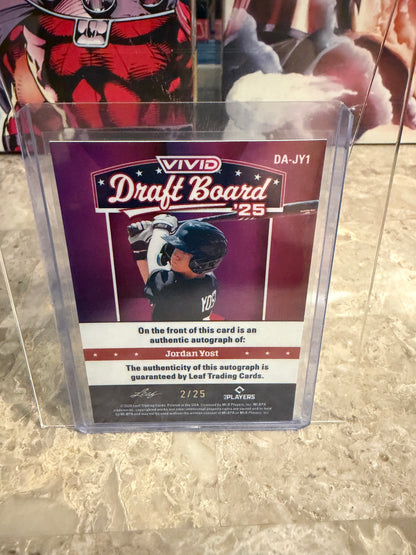 2026 Leaf Vivid Baseball Draft Board ‘25 Blue Prismatic Jordan Yost Auto 2/25