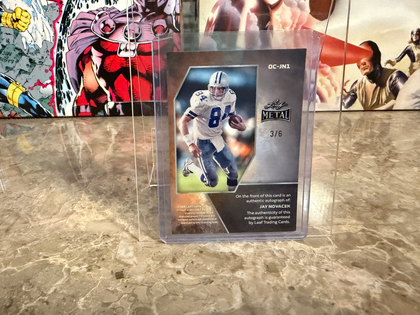 2026 Leaf Metal Football Jay Novacek On-Card Auto Blue Prismatic Color Match /6